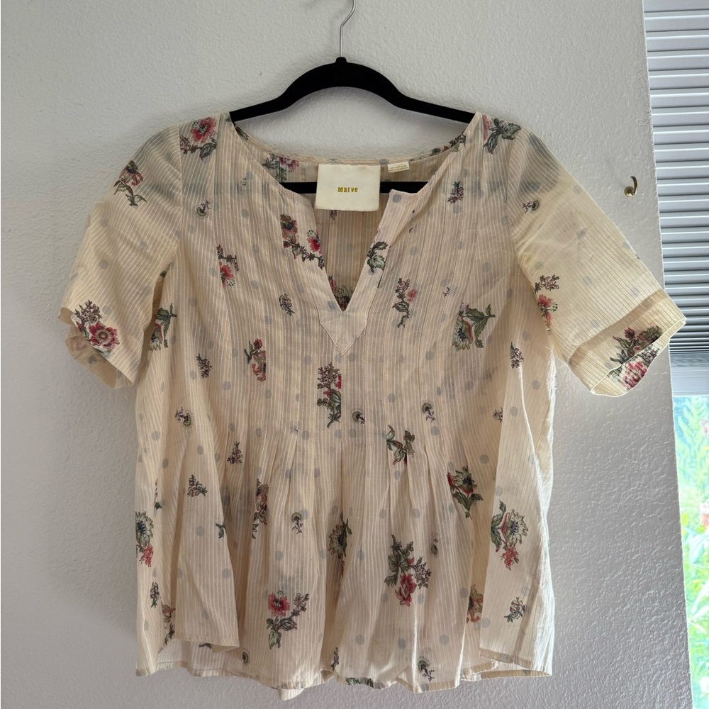 Maeve Beige Floral Blouse with Pink Accents